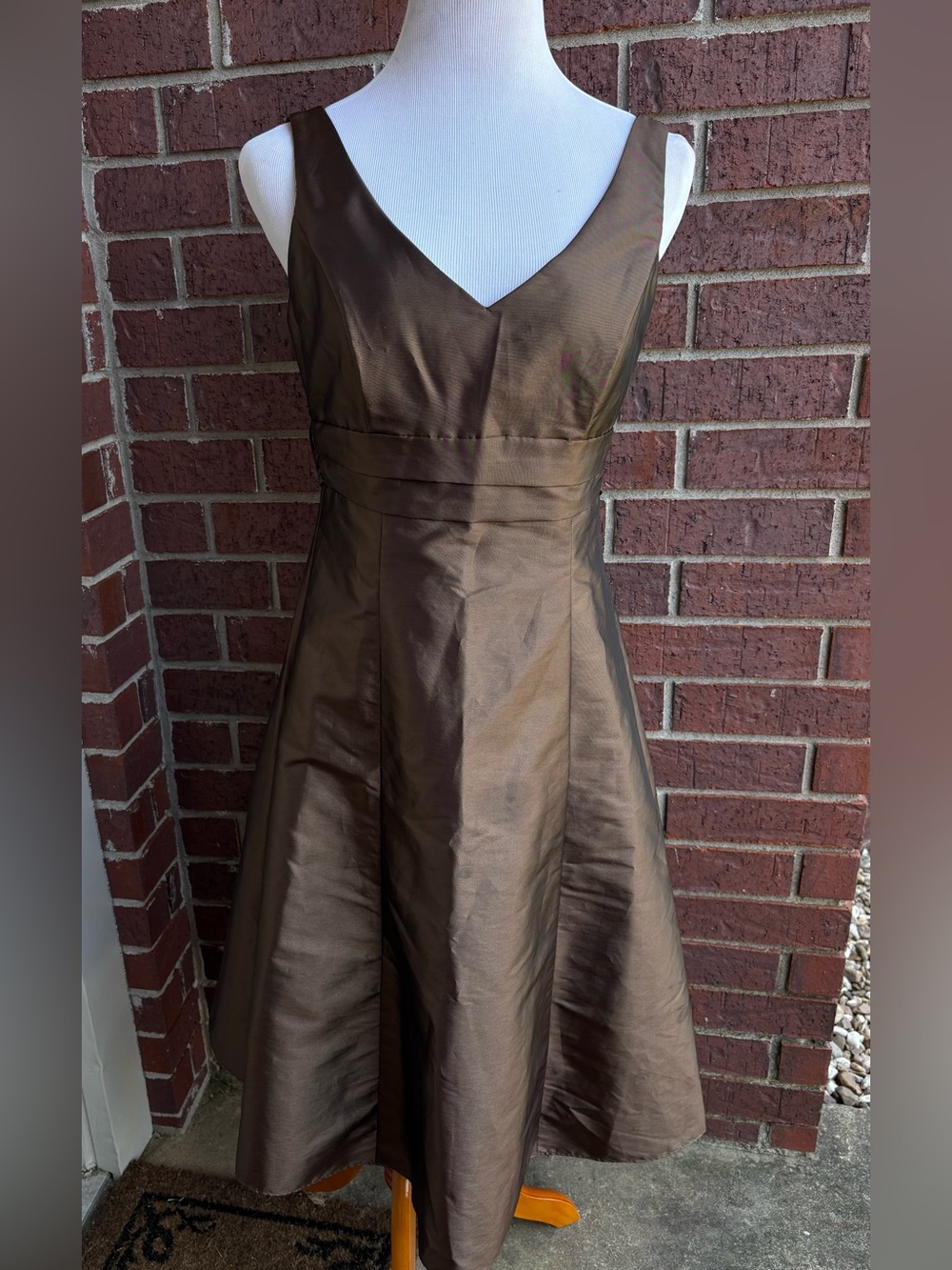 David's Bridal Brown V-Neck A-Line Midi Dress